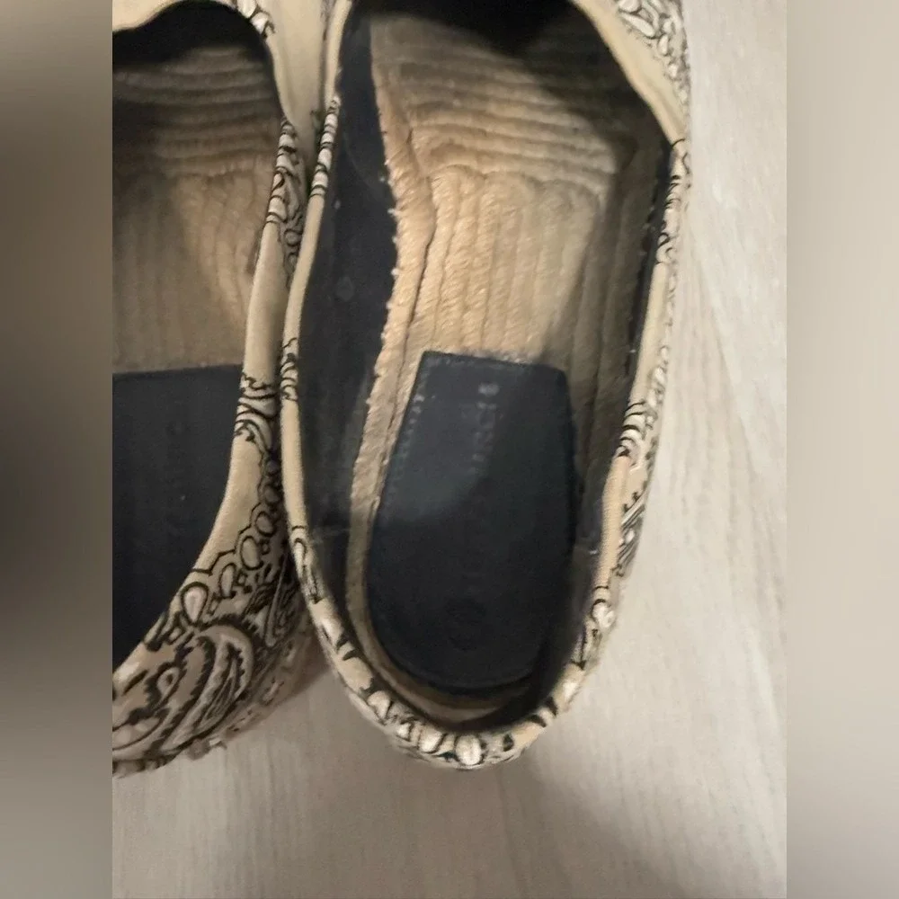 Tory Burch Womens Bandana Print Leather Espadrille Flats Tan Black Size 7.5